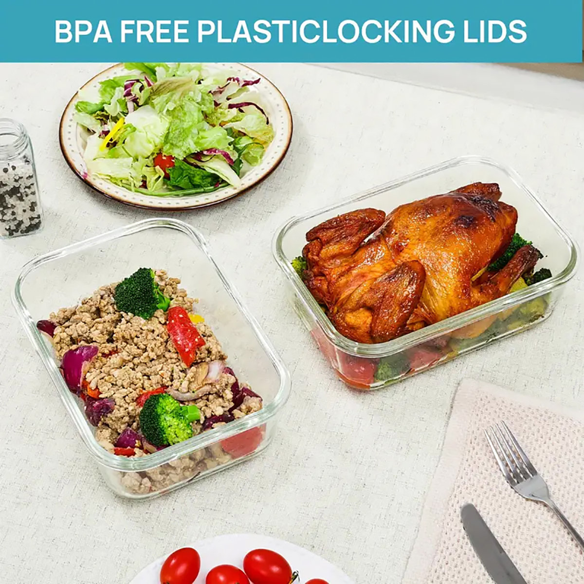 2Pack 1860Ml/ 63Oz Large Glass Storage Containers With Lids, Meal Prep Food Container Set With Snap Airtight Lid For Baking, Microwave, Oven, Leak Proof, For Freezer, Dishwasher